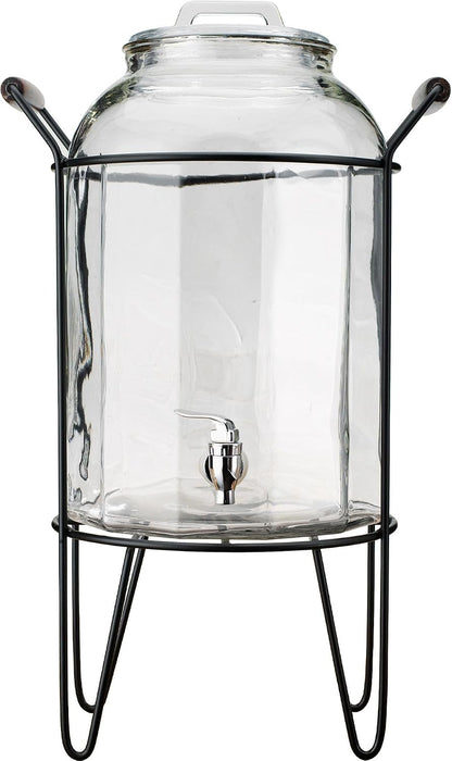 3 Gallon Classic Ice Cold Clear Glass Mason Jug Drink Beverage Dispenser Durable On Galvanized Stand With Leak Free Spigot-Easy Filling For Outdoor, Parties & Daily Use Lid