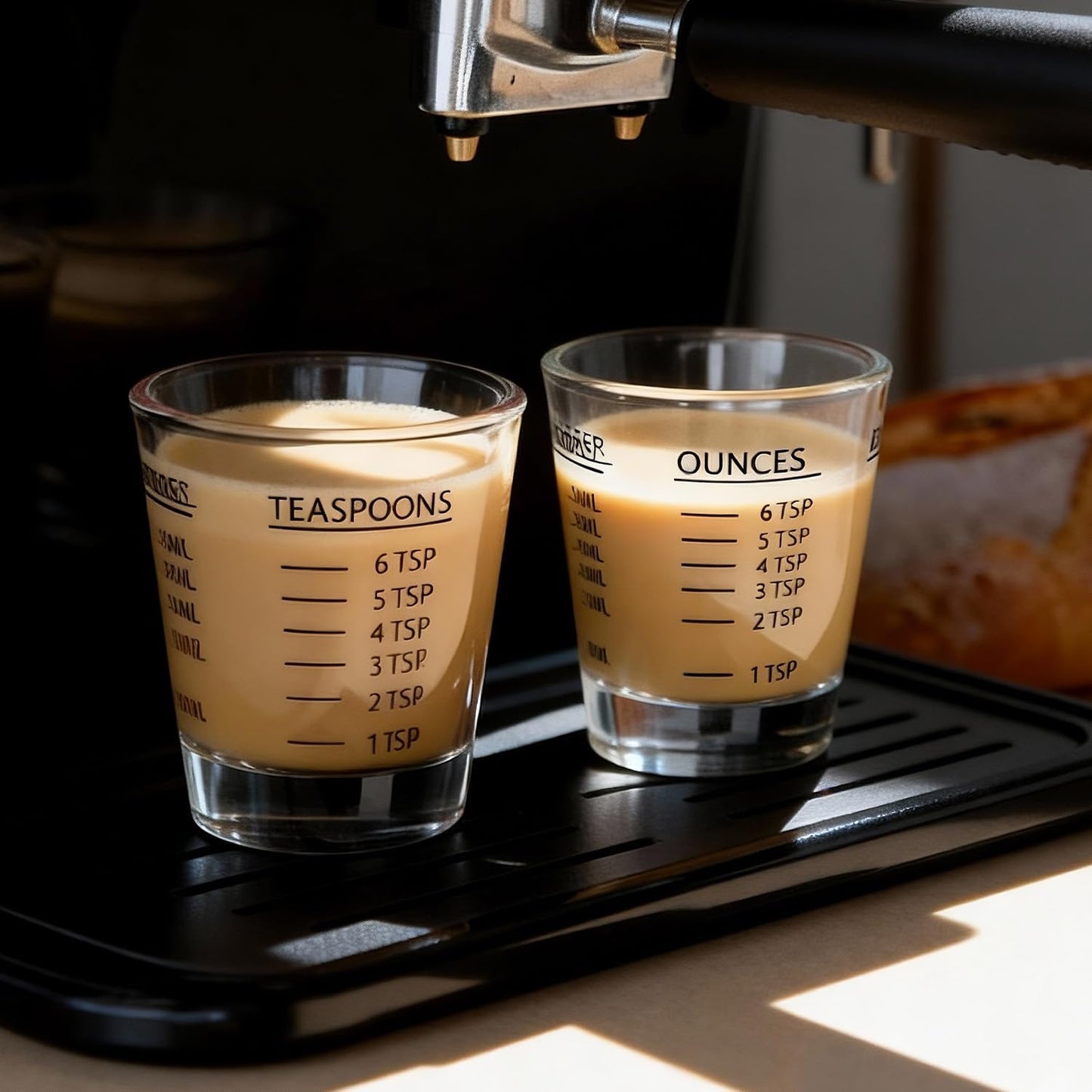 GLASKEY Shot Glasses Measuring Cup Set - 2 Pack Espresso Shot Glasses with Precise Measurement Marks,Heavy Duty Glass,Dishwasher Safe,Perfect for Coffee,Cocktails and Kitchen Use (Black & Red)
