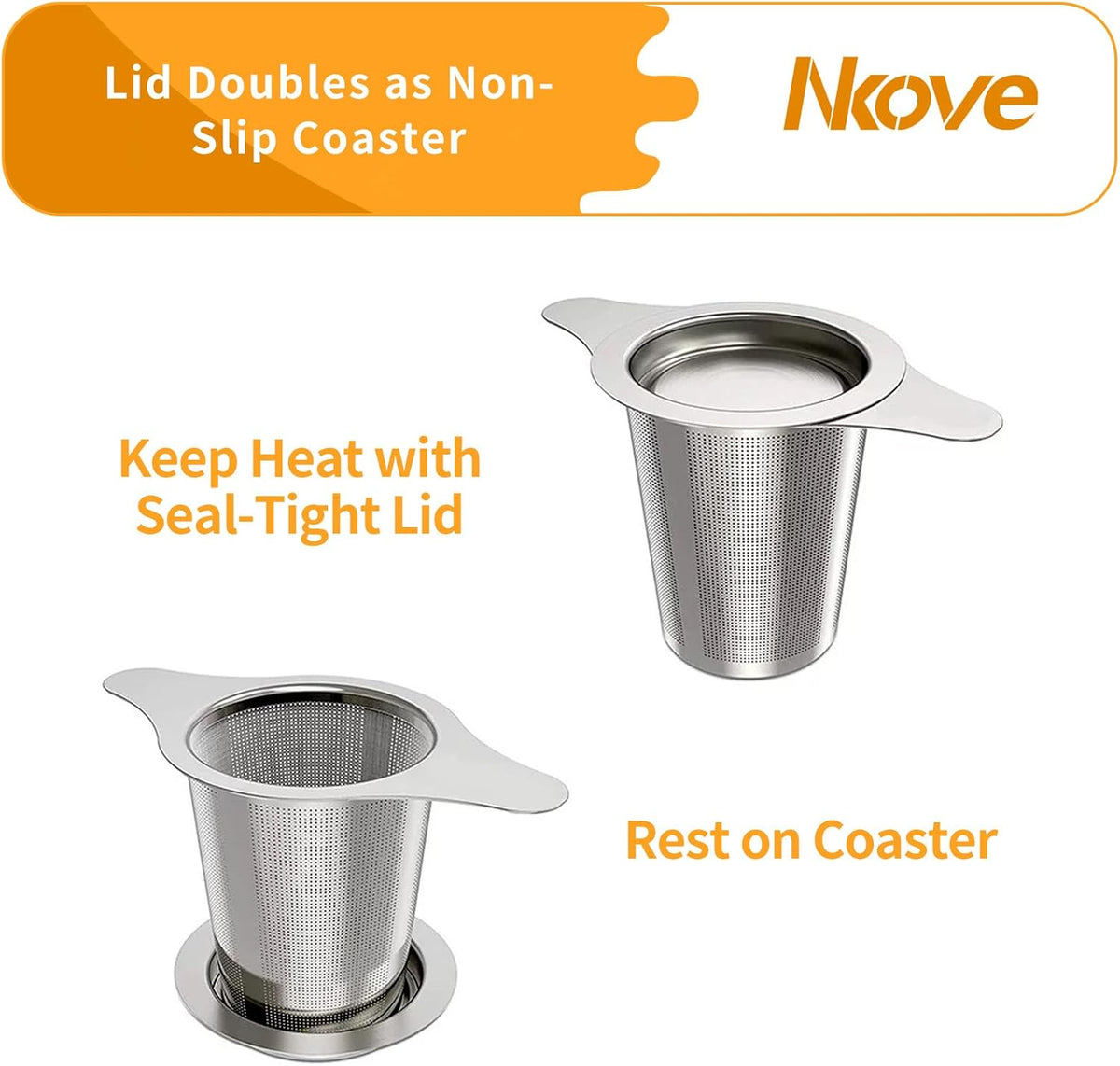 NKOVE Stainless Steel Tea Infuser, Loose Leaf Tea Strainer, Fine Mesh
