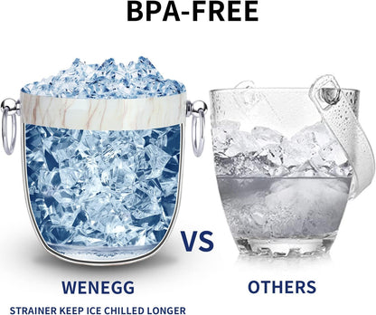 Ice Bucket with Lid, Scoop, Tongs and Strainer - Well Made Insulated Stainless Steel Keep Ice Frozen Longer - Ideal for Cocktail Bar, Parties, Chilling Wine, Champagne - 3 Liter (Stainless Steel)