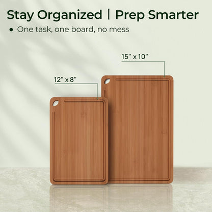 Keechee Wood Cutting Board for Kitchen - Reversible Bamboo Cutting Boards Gift Set of 3 with Juice Groove, Wooden Chopping Board for Meat, Fruit, Vegetables & Cheese (Pre Oiled, Natural)