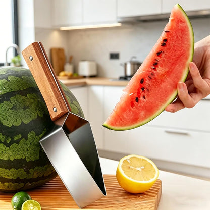 3 Pcs Watermelon Slicer Cutter Tool Set, 2 Dual Head Watermelon Fork Slicer & 1 Wooden Handle Triangle Watermelon Knife for Melon & Cantaloupe, Summer Fruit Cutting Kitchen Gadgets