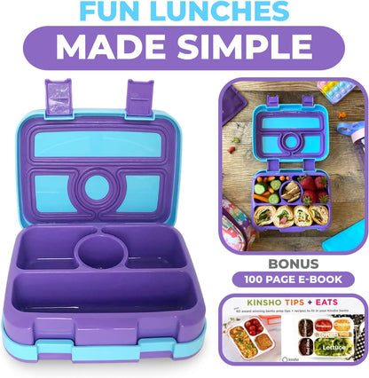 Kids Lunch Box - Bento Box for Boys Toddler Daycare, 4 Portion Sections with Lid, Snack Container Pre-School Kid Lunches Toddlers Removable Tray BPA Free, 3+ Years Old, Blue Rocket Dinosaur