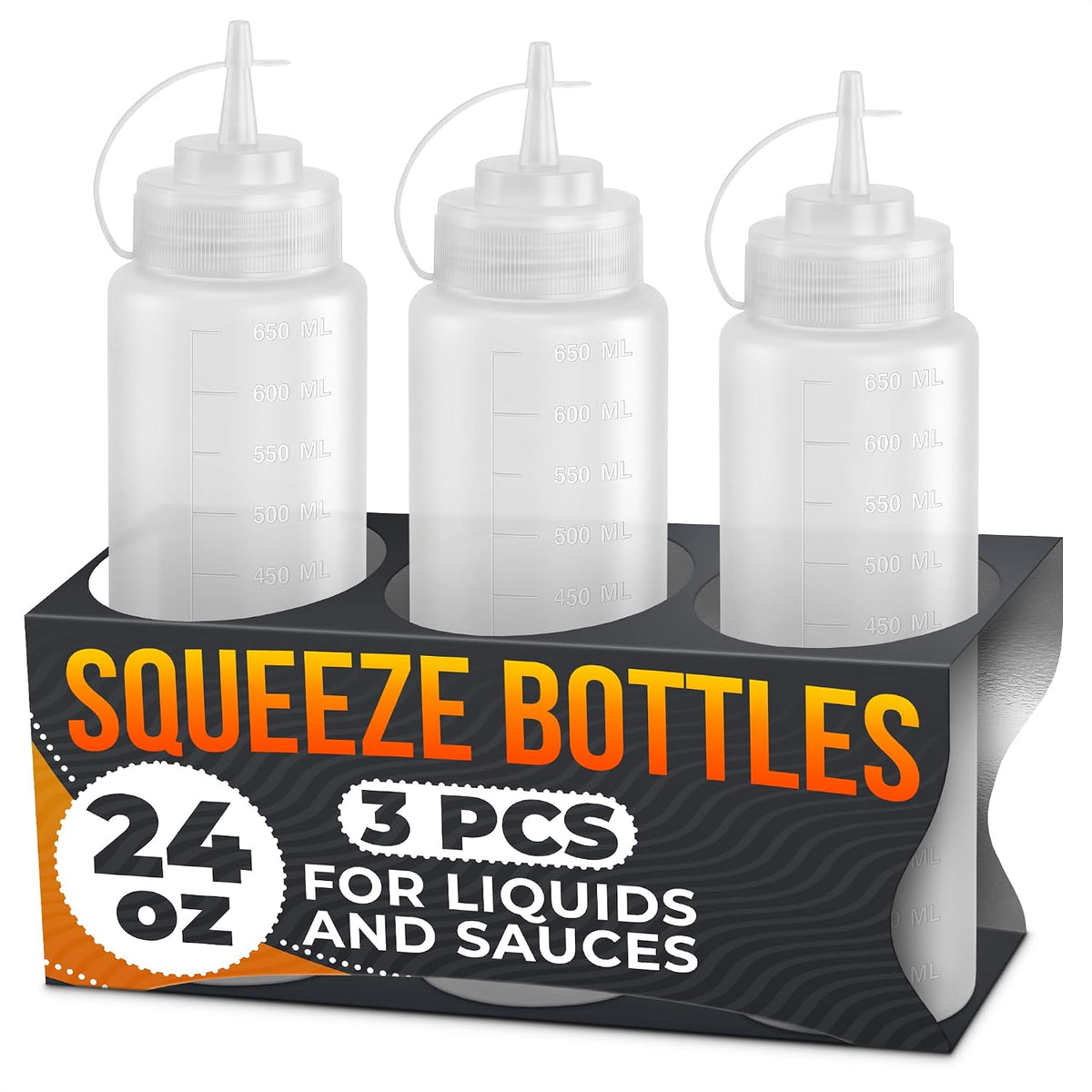 BURIUS Inverted Condiment Squeeze Bottles 16 oz for Sauces, Honey