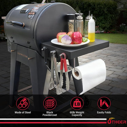 Upgraded Grill Table for Weber Kettle 22"/18"/26", Master Touch 22", Smokey Mountain, Recteq Pellet Grill RT-B380, Prep Station with Cutting Board, Basin, 4 Hooks, Shelf for Weber Kettle Accessories