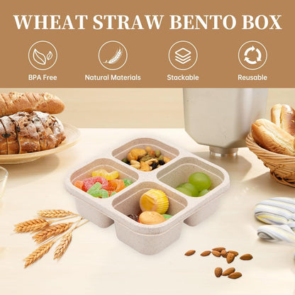 4 pack Bento Lunch Box, Snack Containers，Meal Prep Containers Kids/Toddle/Adults,Food Storage Containers for School, Work and Travel (4 and 3 Compartment Multicolor)