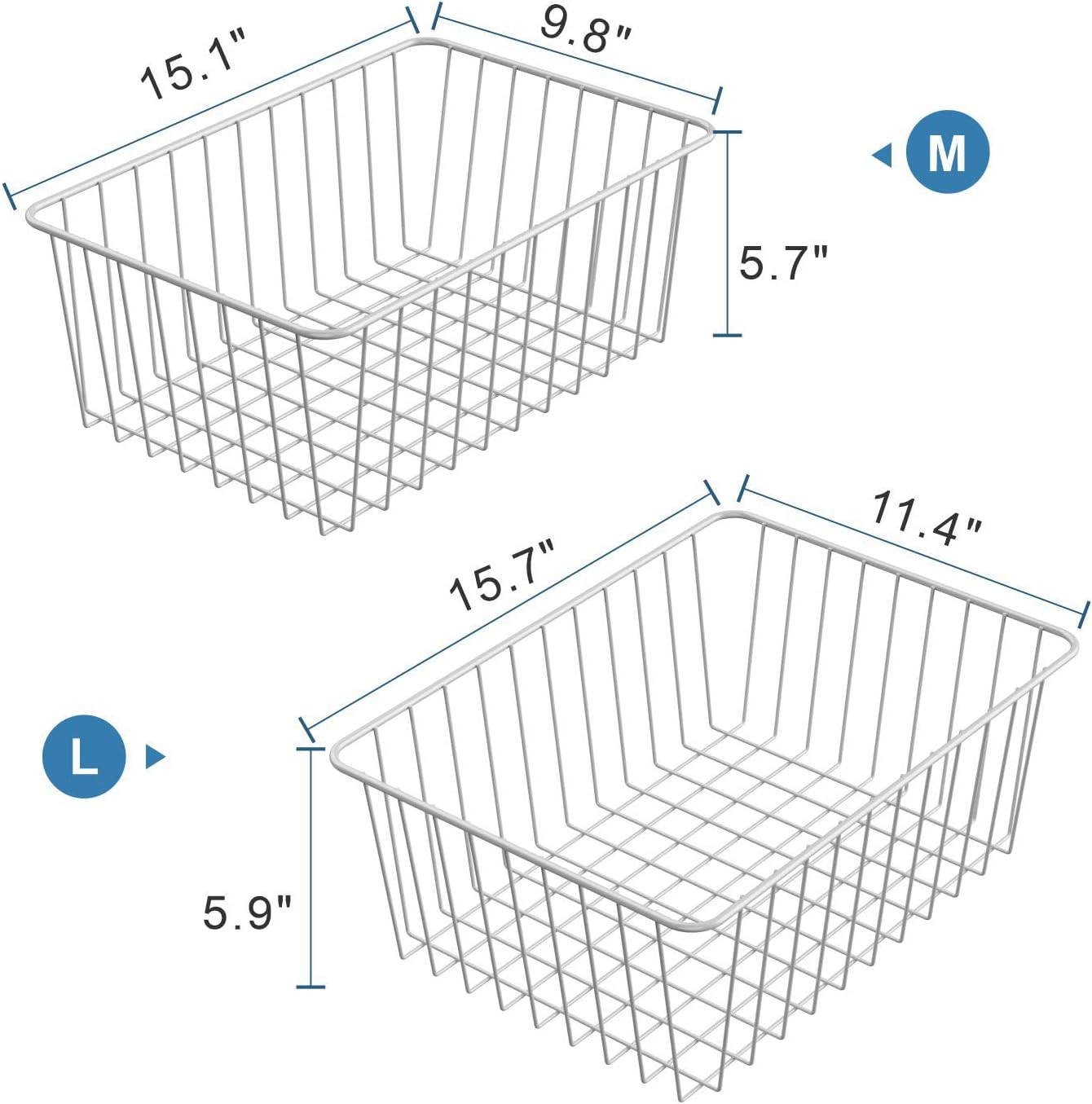 iSPECLE Freezer Organizer Bins - 4 Pack Upright Freezer Baskets for 17/21 Cu.Ft Stand Up Freezer, Wire Storage for Reach-In Freezer, Slide-Out Access, Prevents Items Falling, 2 Large 2 Medium, White