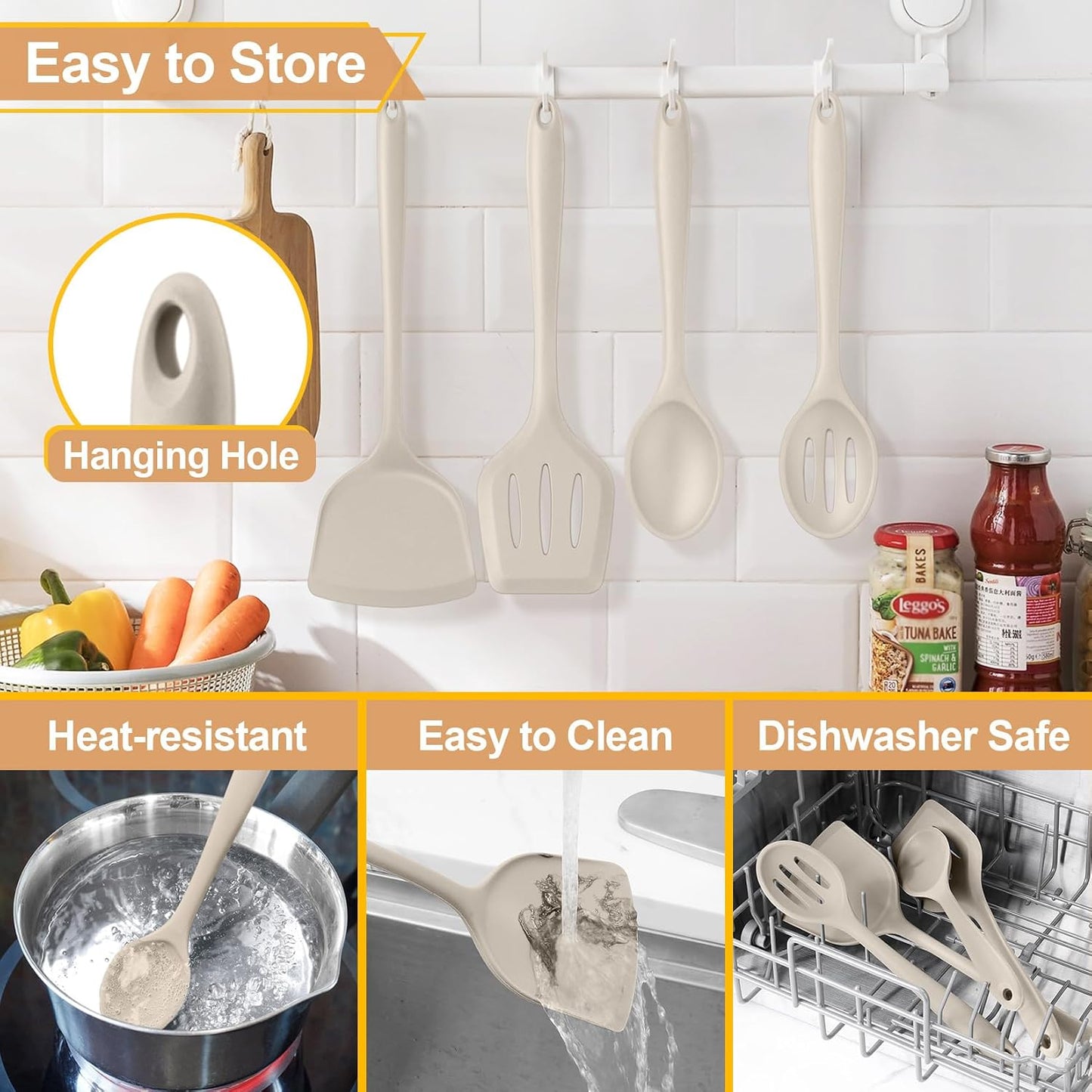 P&P CHEF Kitchen Utensil Set, 4 Pieces Non-stick Silicone Cooking Utensils, Heat-resistant Slotted Solid Spoon Turner for Frying, Mixing, Serving, Non-toxic & Easy to Clean, Blue