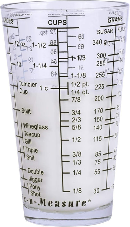 Kolder Mix N Measure Glass, Multi-Purpose Liquid and Dry Measuring Cup, 6 Units of Measurement, Heavy Glass, Red