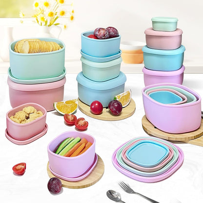 Anatole Silicone Food Storage Lunch Bento Box Set of 3 Reusable Nesting Containers with Lids BPA Free Dishwasher Microwave Oven Freezer Safe Leakproof (6.7oz, 10oz, 20oz)