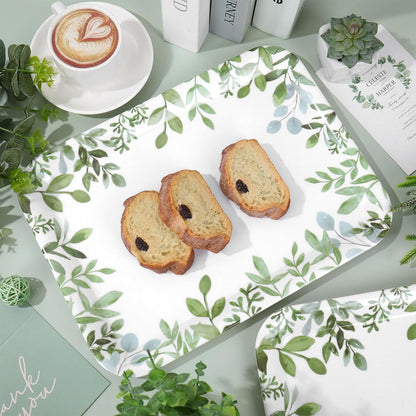 Whaline 3Pcs Greenery Serving Trays Reusable Melamine Platters Green Leaves Serving Dishes for Spring Birthday Wedding Party Food Supplies, 10 x 13 Inch
