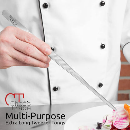 Chef's Trade Professional Kitchen & Cooking Tweezers/Tongs 12" Stainless Steel Multi-Use
