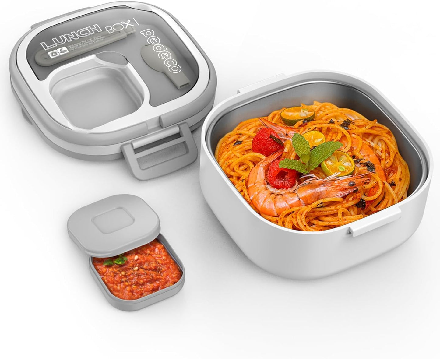 PEDECO Stackable Stainless Steel Bento Box with Insulated bag,Adult & Kids Luch Box,Leak-Proof,1-Tier Bento box,Lunch Box With Portable Sauce Pod and Cutlery-for Teens/Toddler,Dishwasher Safe,Blue