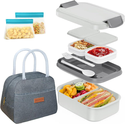 JBGOYON Bento Box and Lunch Bag Set, Leak-Proof Lunch Box for Adults and Kids with Built-in Utensils, Insulated for Work School Travel, Microwave & Dishwasher Safe, All-in-One (Purple)