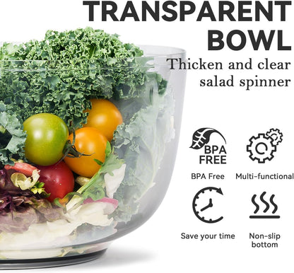 KEOUKE Salad Spinner and Vegetable Chopper Set with 3 Blades, 4.2Qt Large Bowl for Effortless Lettuce Drying, Onion Dicing, and Potato Cutting