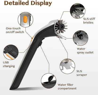 GKZ Electric Grill Brushes Cleaner, Motorized Rotating Giddy up Grill Cleaner with Water Tank, Ergonomic Handle & Bright Switch for BBQ Grill, Oven Racks, Outdoor/Indoor Grids
