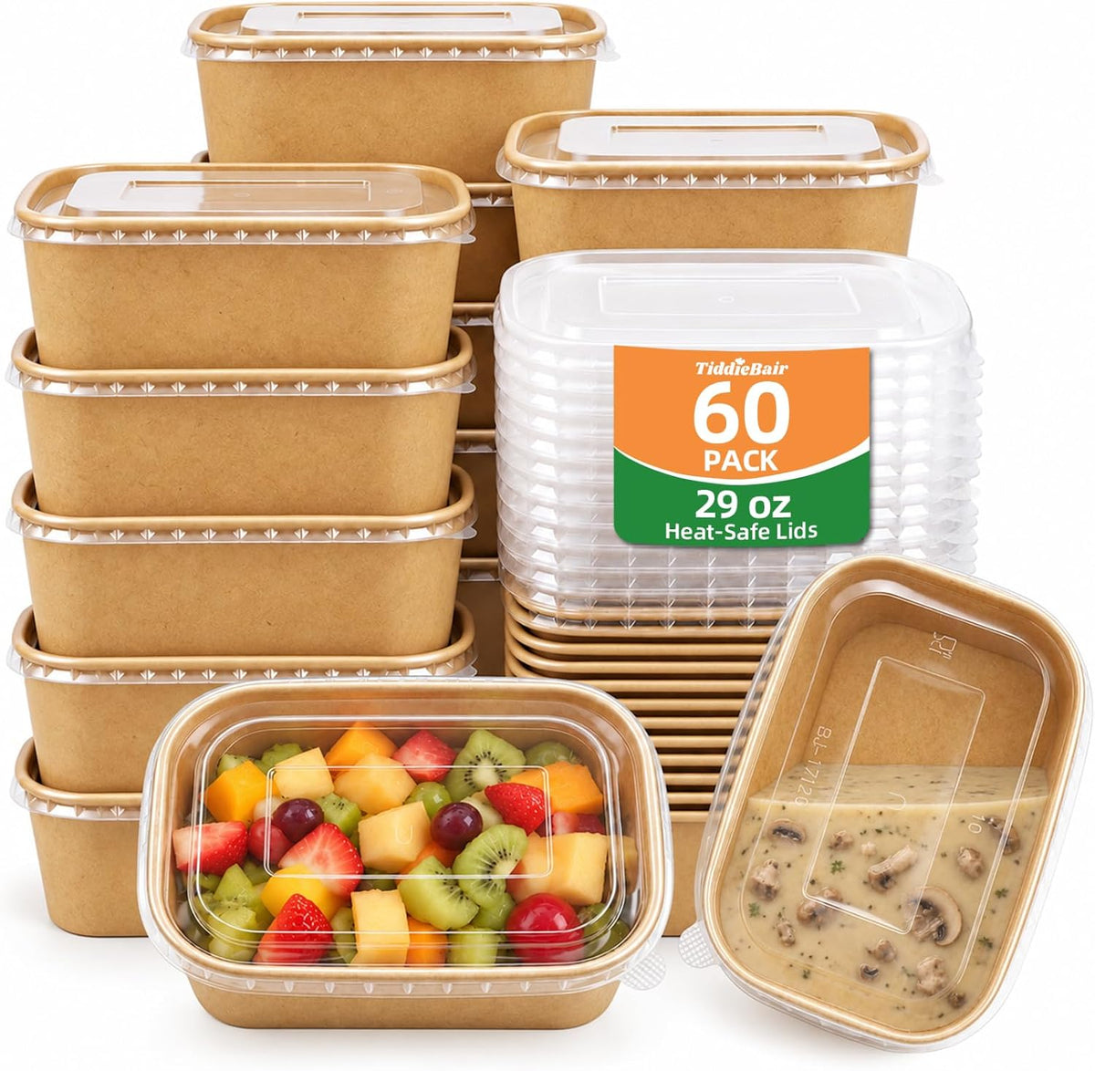 60 Pack 29OZ Disposable Meal Prep Containers, Paper Bowls With Lids