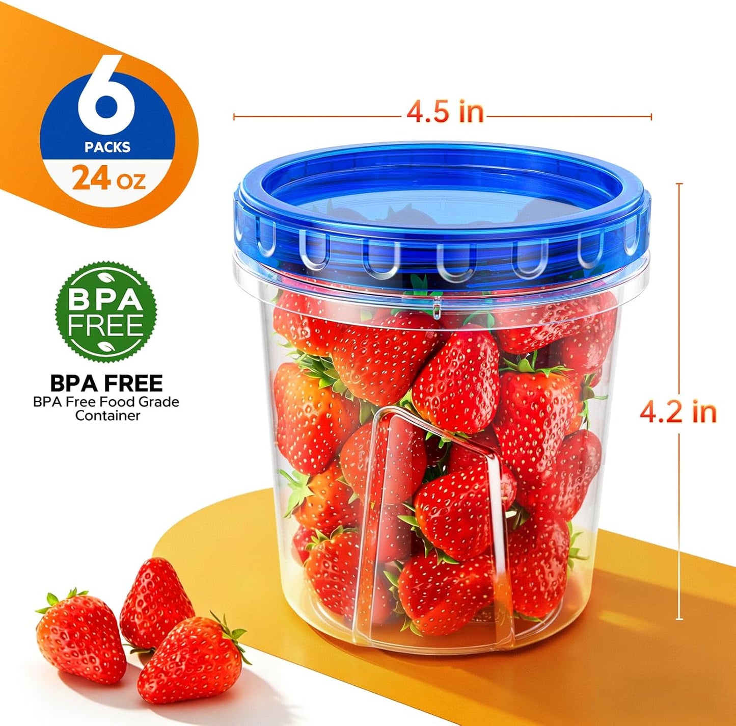 Freezer Storage Containers, [6 Pack-16 Oz] Airtight Plastic Food Storage Containers with Twist Top Lids, Soup, Meal Prep Containers | BPA Free | Stackable | Leakproof | Microwave/Dishwasher Safe