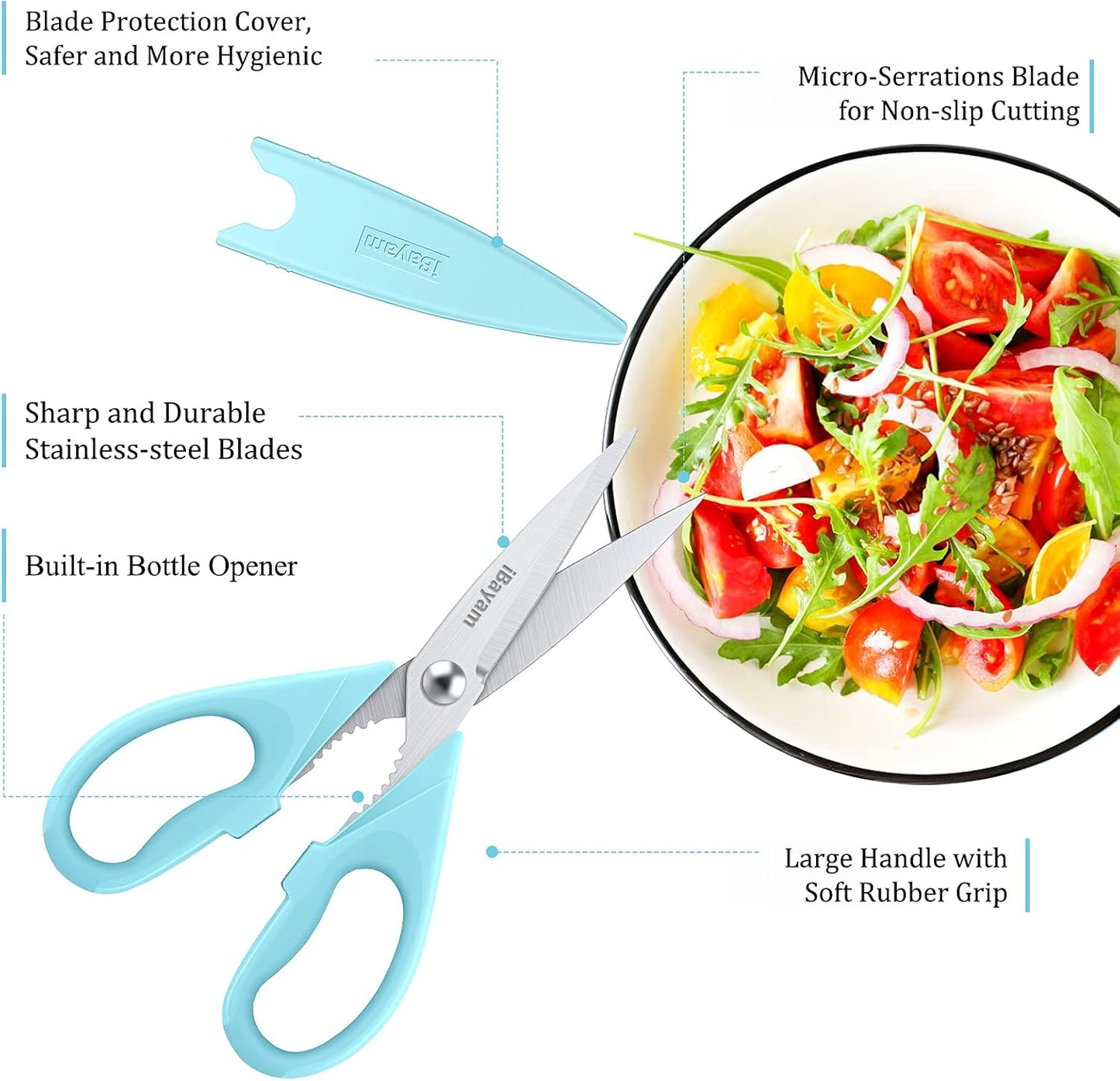 iBayam 2 Pack All Purpose Kitchen Shears Heavy Duty - Stainless Steel Kitchen Scissors With Protective Sheath, Soft Comfort-Grip Handle, Food & Meat Scissors, Home, Kitchen, Dining Utility Gadgets