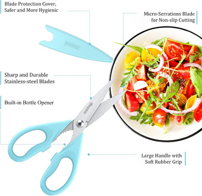 iBayam 2 Pack All Purpose Kitchen Shears Heavy Duty - Stainless Steel Kitchen Scissors With Protective Sheath, Soft Comfort-Grip Handle, Food & Meat Scissors, Home, Kitchen, Dining Utility Gadgets