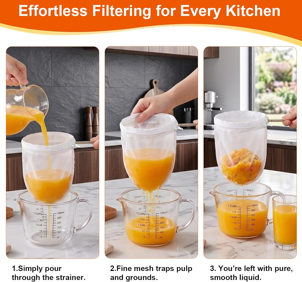 3 Pcs Reusable Fine Mesh Strainer Bags, Nut Milk Strainer Bag