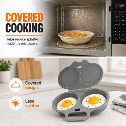 2Pcs Dual Cavity Microwave Egg Poacher With Lid & Handle,Dark grey