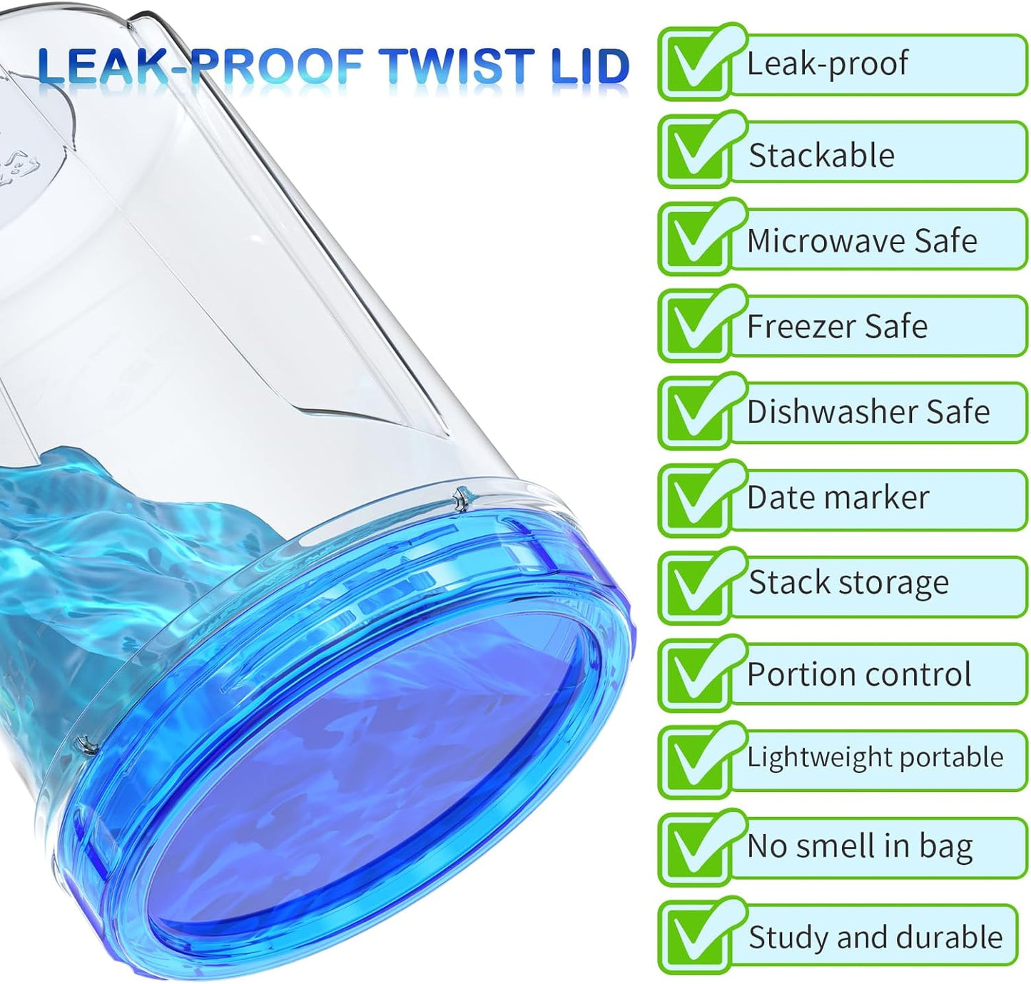 Freezer Storage Containers, [6 Pack-16 Oz] Airtight Plastic Food Storage Containers with Twist Top Lids, Soup, Meal Prep Containers | BPA Free | Stackable | Leakproof | Microwave/Dishwasher Safe