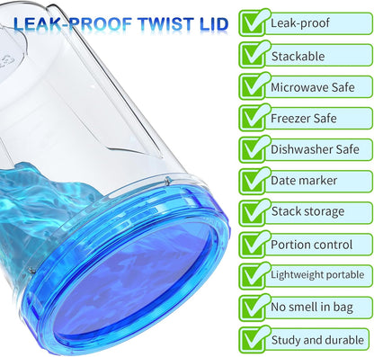 Freezer Storage Containers, [6 Pack-16 Oz] Airtight Plastic Food Storage Containers with Twist Top Lids, Soup, Meal Prep Containers | BPA Free | Stackable | Leakproof | Microwave/Dishwasher Safe