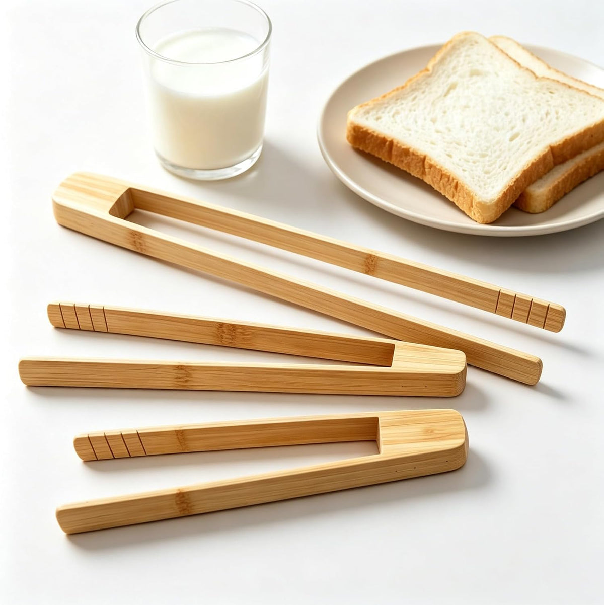 3 Pack Bamboo Toast Tongs, 8 10 12 Inch Wooden Toaster Tongs with Anti-Slip Design, Kitchen Tongs for Cooking Salad Bread Food Serving