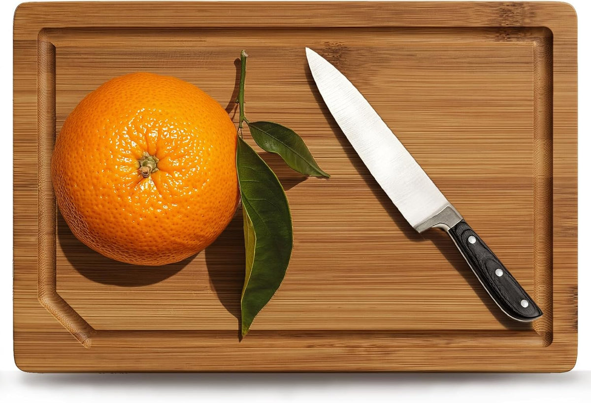 Kikcoin 17"×11" Bamboo Cutting Boards for Kitchen, Knife-Friendly Food Grade Wooden Cutting Boards for Kitchen, Charcuterie, Extra Large Chopping Boards with Deep Juice Groove, Reversible, Natural