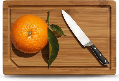 Kikcoin 17"×11" Bamboo Cutting Boards for Kitchen, Knife-Friendly Food Grade Wooden Cutting Boards for Kitchen, Charcuterie, Extra Large Chopping Boards with Deep Juice Groove, Reversible, Natural