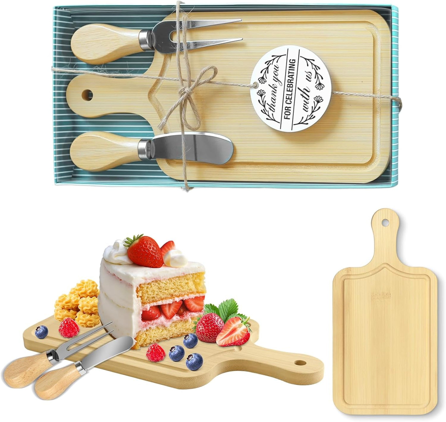 AZEAM 12 Sets Baby Bridal Shower Prizes for Game Winners, Bamboo Mini Cheese Board Set with Knife Fork and Present Box, Small Charcuterie Board Bulk for Party Wedding Guests Present