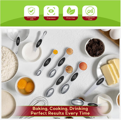 Magnetic Measuring Cups and Spoons Set304 Stainless Steel Dual Scale Set of 15, Strong N52 Magnetic Nesting Design with Leveler, for Dry&Liquid Ingredients, Dishwasher Safe(Colorful)