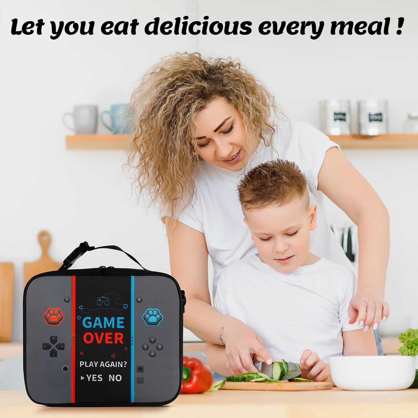 Game Console Insulated Lunch Bag lonchera for Teen Boy Kid Gamer Lunch Box Bento Reusable Large Capacity Portable Waterproof Leakproof with name tag to School Office Picnic (1PCS Lunch Bag)