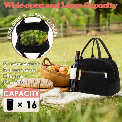 GYEUKHAM Lunch Bag Women, Lunch Box for Adult Men Kids Girls, Small Cute Lunchbox Tote Large Capacity Insulated Lunch Container Cooler for Work School Picnic Travel, Black White Stripes