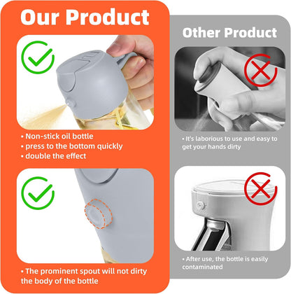 TrendPlain 16oz/470ml Glass Olive Oil Sprayer for Cooking – 2 in 1 Olive Oil Dispenser Bottle for Kitchen Gadgets and Air Fryer Accessories, Salad, BBQ - Black