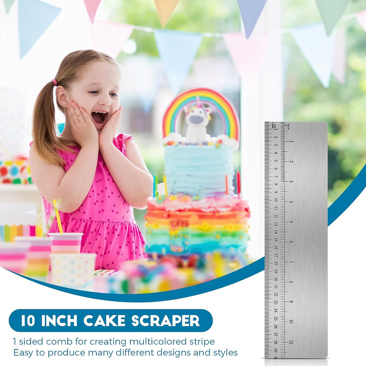 Nuenen Cake Scraper Smoother Metal with Scale Baking Comb Tool, 12 Inches
