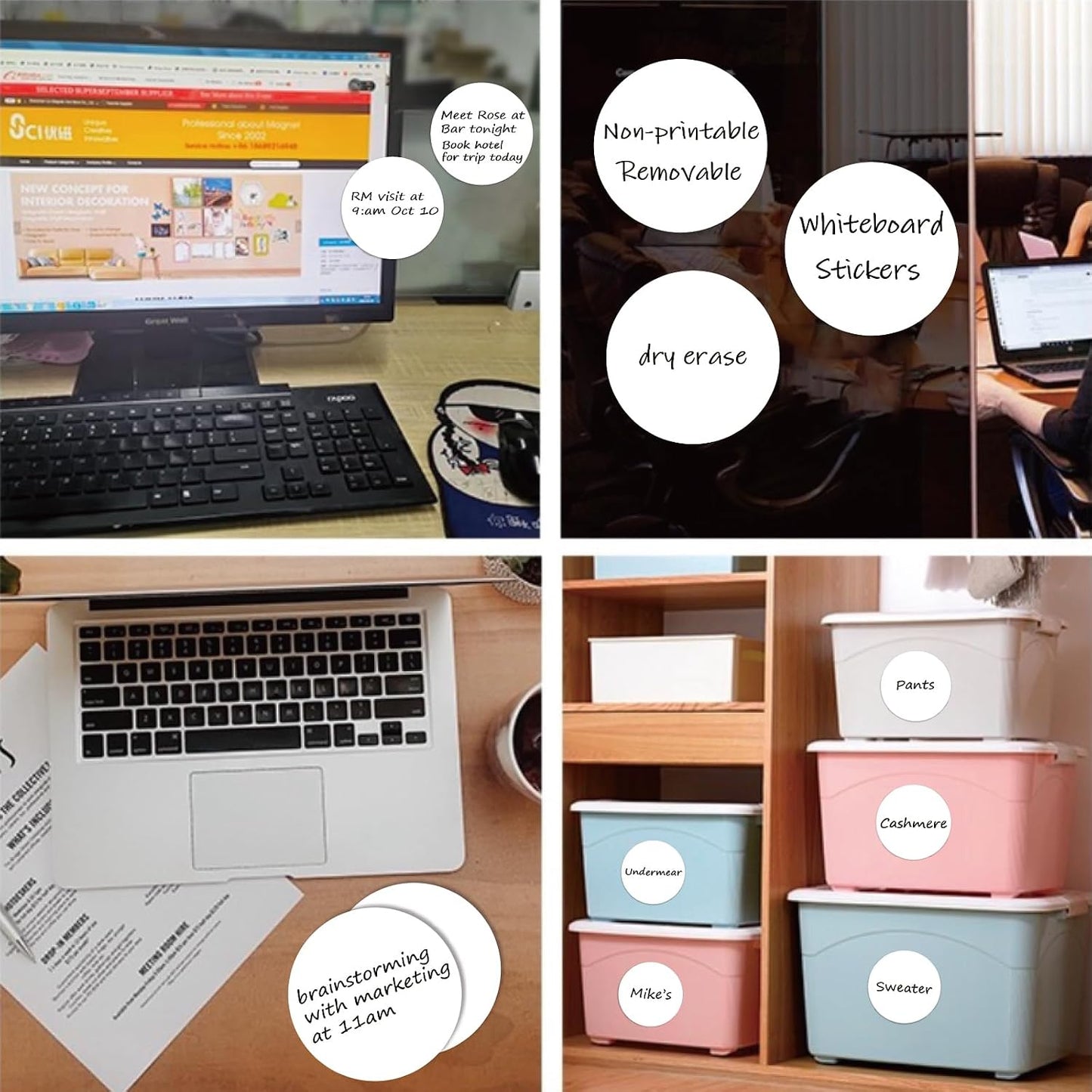 SVNOOC Multi-Use Removable Dry Erase Labels Stickers, White, Reusable Sticky Notes for Kitchen Office School All Purpose Use(1.25 * 3.5 inches White)