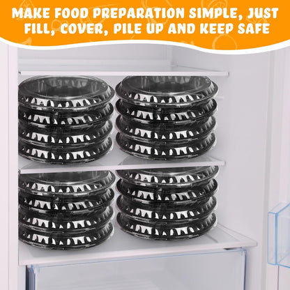 Rtteri 36 Pcs Round Catering Trays with Lids Divided Serving Trays 6 Compartment Disposable Plates Plastic Appetizer Traysplatters Food Storage Containers for Christmas Party Fruit Buffet (Black)