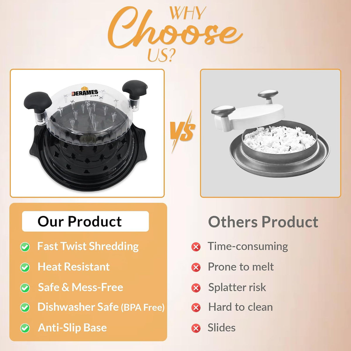 Chicken Shredder Tool Twist with Brush - 10" Large BPA-Free Meat Shredder for Effortless Shredding- Dishwasher Safe Chicken Breast Shredder with Removable Tray, Non-Slip for Pork, Beef & Chicken - Red