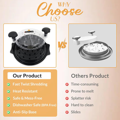 Chicken Shredder Tool Twist with Brush - 10" Large BPA-Free Meat Shredder for Effortless Shredding- Dishwasher Safe Chicken Breast Shredder with Removable Tray, Non-Slip for Pork, Beef & Chicken - Red