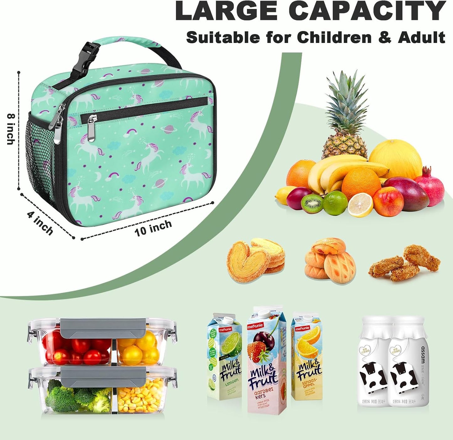 Kids Lunch Box for Boys Girls Lunch Bag Insulated Durable Lunchbox Children Lunch Tote Bag for School Black