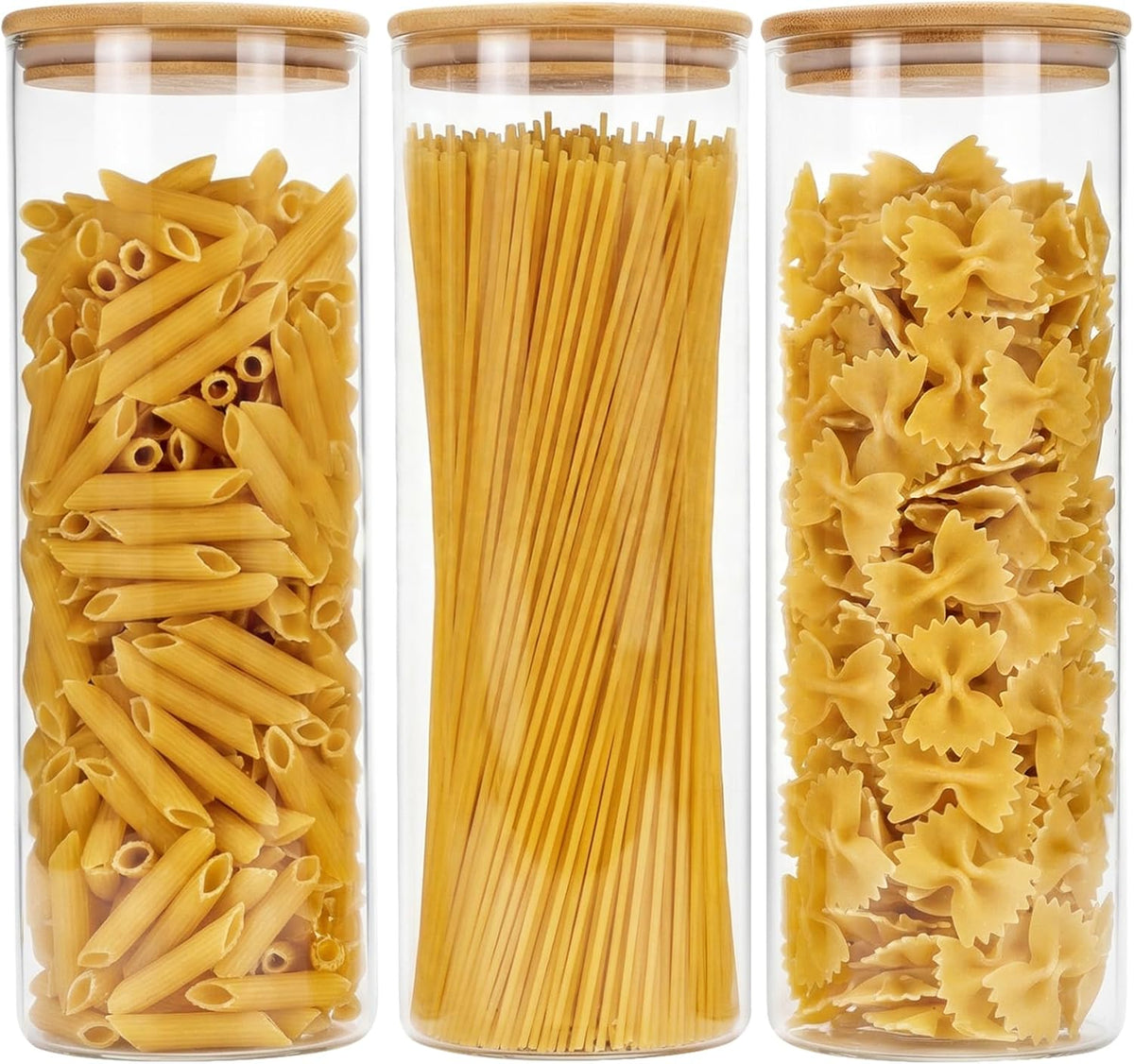 Moretoes 3 Pack 2qt Glass Storage Containers with Bamboo Press Lids, Large Airtight Food Storage Jars for Pantry, Flour, Sugar, Dry Goods