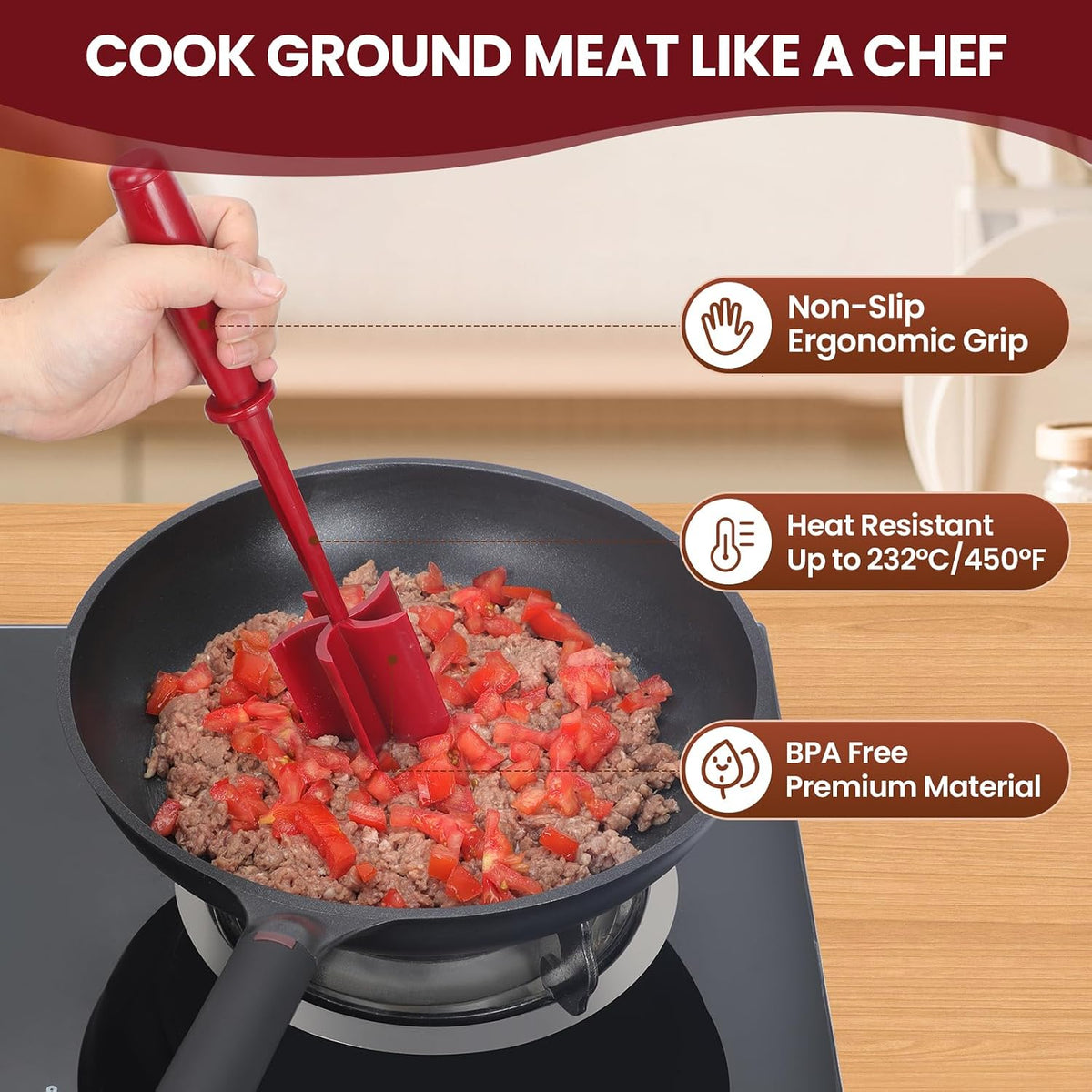 CUNSENR Meat Chopper, Ground Beef Masher, Hamburger Smasher Tool, Black