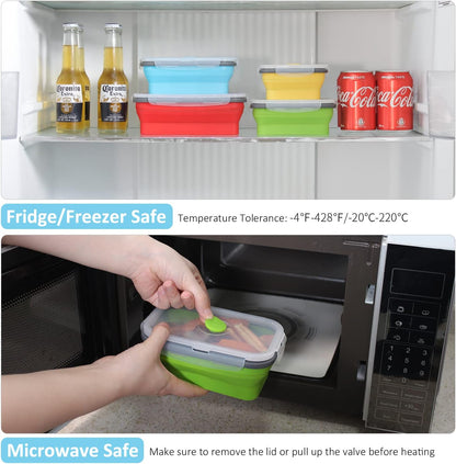 Collapsible Food Storage Containers with Lids, 4 Pack, 40 oz Silicone 1-Compartment Meal Prep Containers Reusable, Lunch Bento Boxes for Adults, Microwave Freezer Dishwasher Safe, BPA-Free, Black