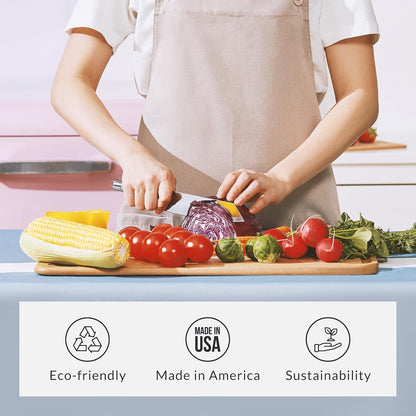 Elihome Premium Series 2-in-1 Kitchen Cutting Board Set, Non Slip Feet, Color Coded with Food Icon, Natural Wood Fiber, Dishwasher Safe, Eco-Friendly, Juice Grooves,Non Porous, BPA Free, Made in USA