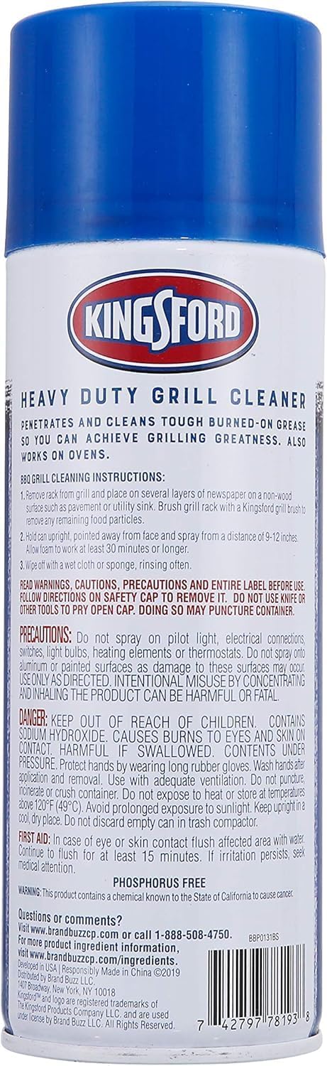 Kingsford Heavy Duty Foaming Grill Cleaner Spray, BBQ Degreaser for Charcoal & Gas Grills, Cuts Grease, Burnt-On Food & Grime, Easy Spray-On Foam for Grill Grates & Surfaces, Aerosol Can, 19 Oz