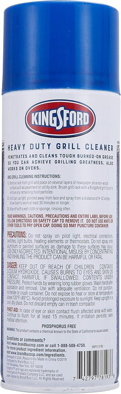 Kingsford Heavy Duty Foaming Grill Cleaner Spray, BBQ Degreaser for Charcoal & Gas Grills, Cuts Grease, Burnt-On Food & Grime, Easy Spray-On Foam for Grill Grates & Surfaces, Aerosol Can, 19 Oz