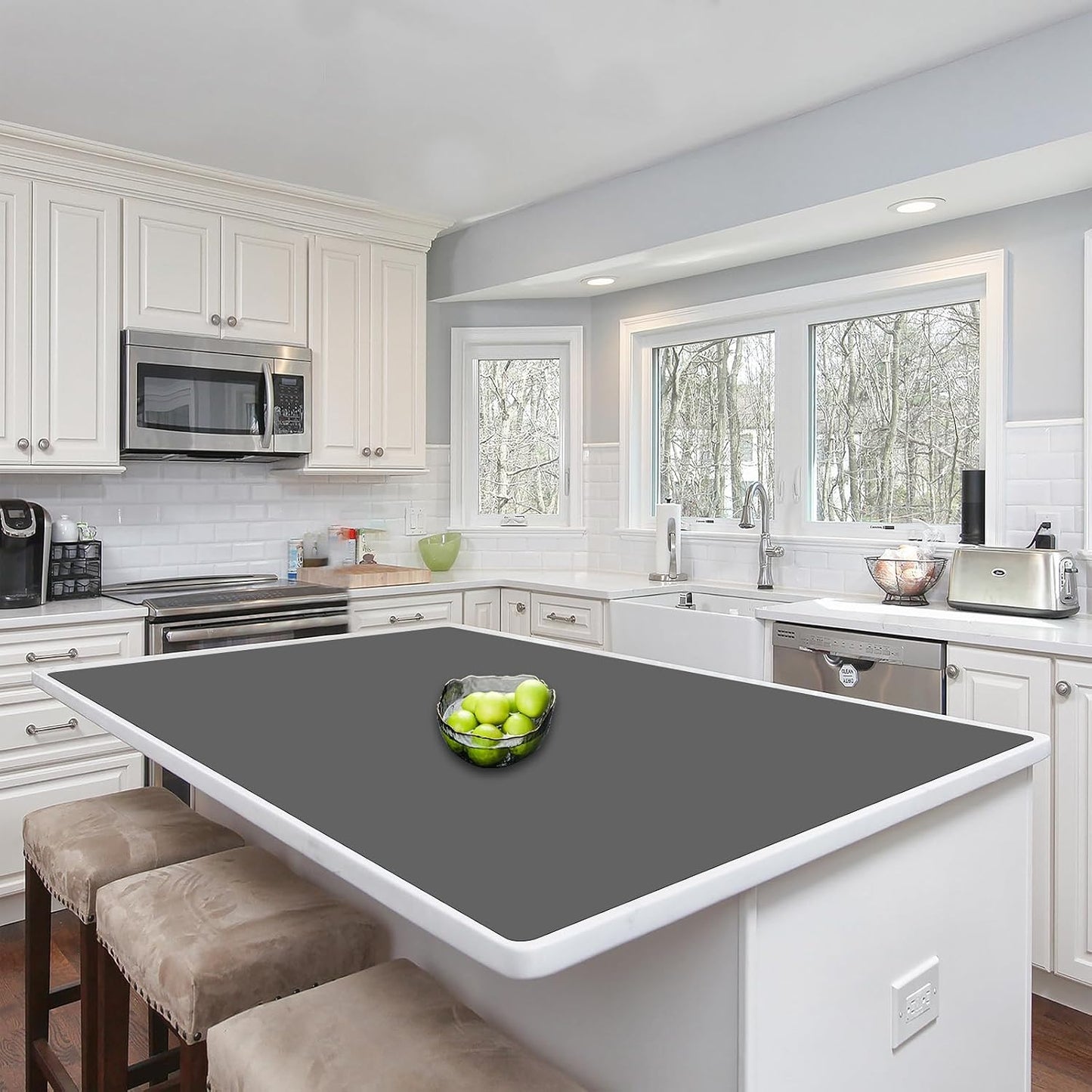 Silicone Mats for Kitchen Counter, 47.3"x23.6"x0.08" Largest Heat Resistant Mat Kitchen Island Waterproof 2MM Thick Countertop Protector Mat Nons-slip Extra Large Counter Mat (Black)