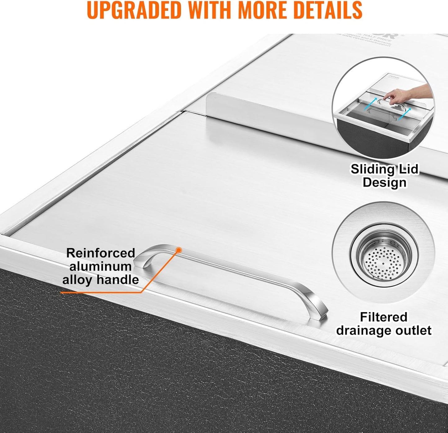 Happybuy Drop in Ice Chest 18L x 12W x 14.5H Inch Stainless Steel Ice Cooler with Sliding Cover Drop in Ice Bin Included Drain-Pipe and Drain Plug for Cold Wine Beer